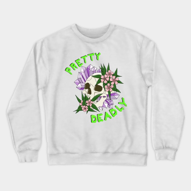 Pretty Deadly - Skull with Oleander and Amethyst Crewneck Sweatshirt by GenAumonier